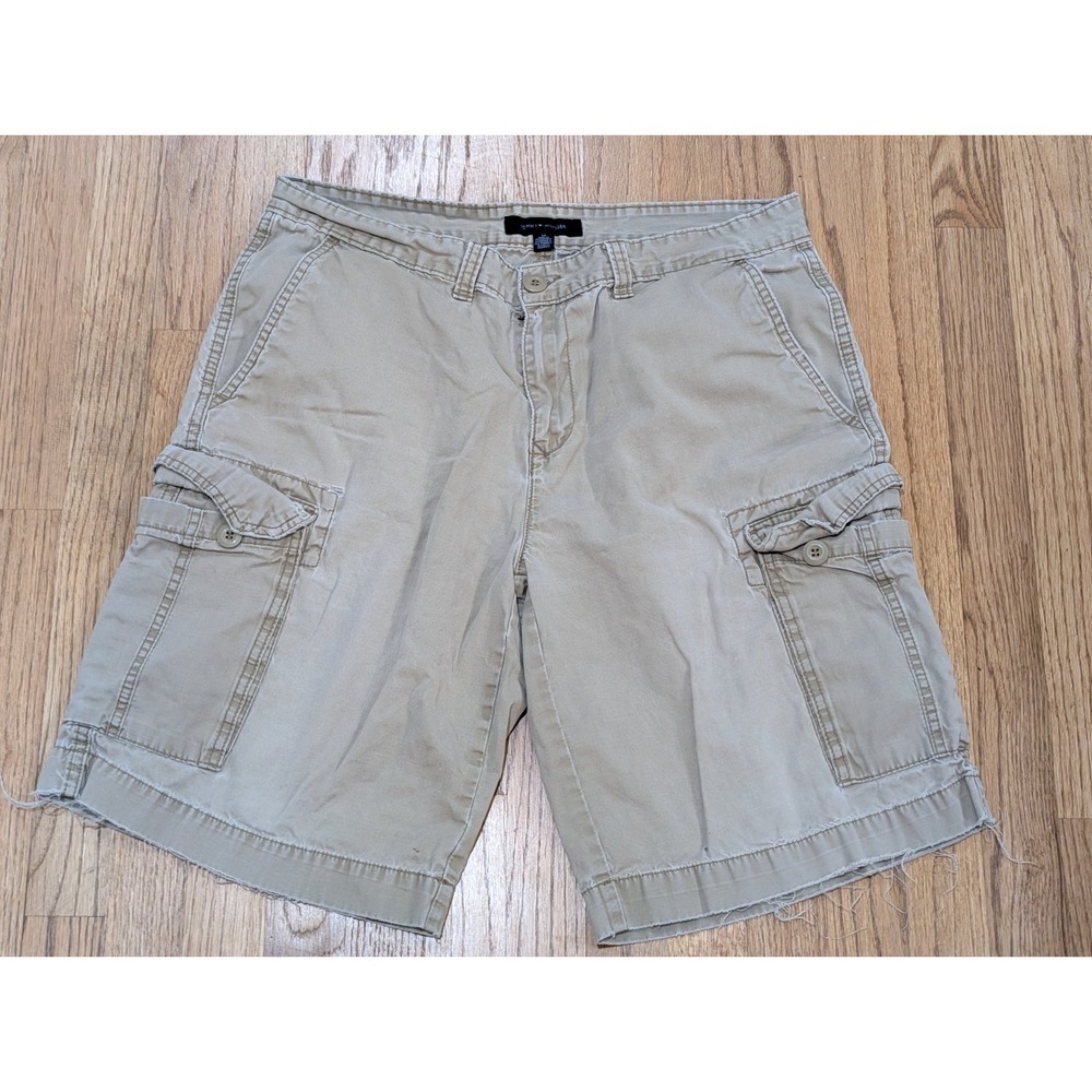 Tommy Hilfiger Cargo Shorts Mens 34 Khaki Tan Classic Fit Cotton Utility Vintage
